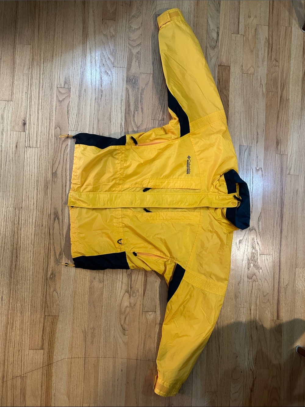 Columbia Yellow and Black Waterproof Hooded Rain Jacket